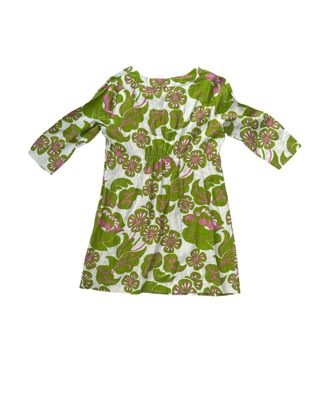 Boden Tropical Floral Print Linen Dress Size 14 Green Pink Coastal Vacation Cool - Picture 8 of 9